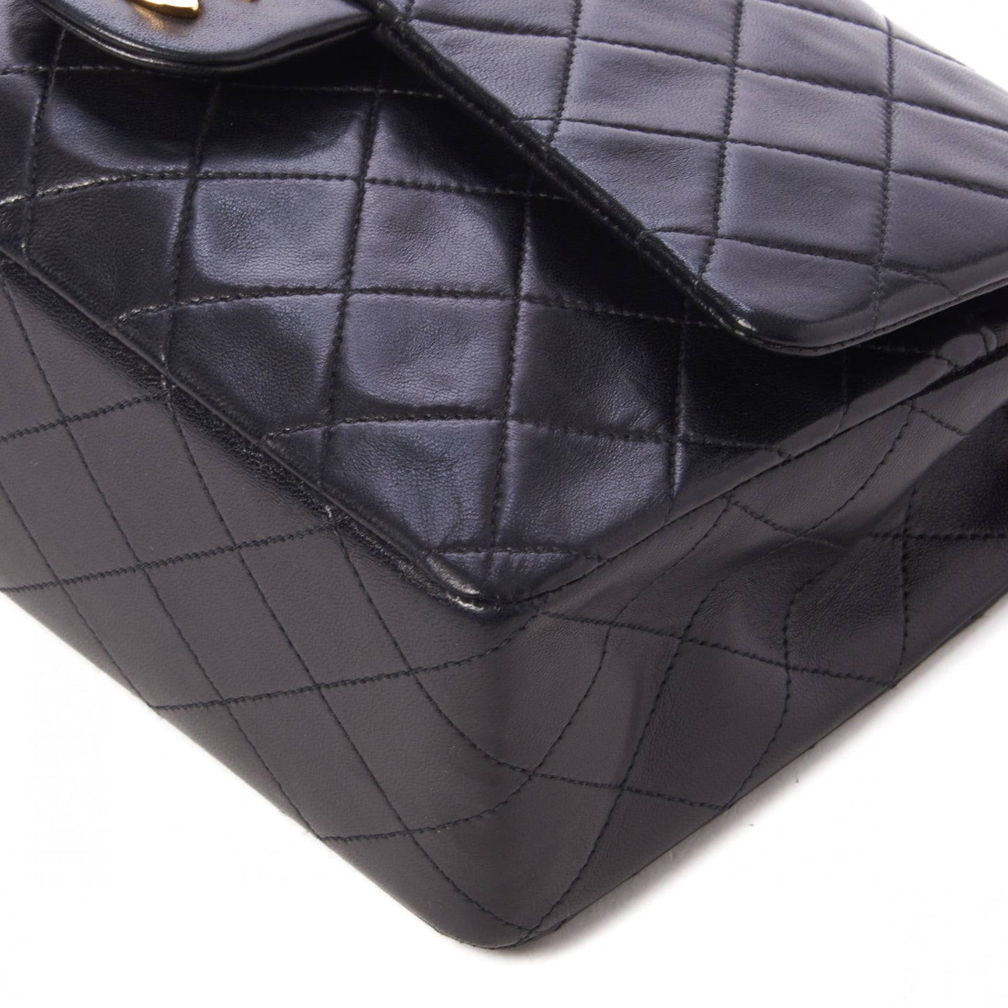 Lambskin Quilted Medium Double Flap Black