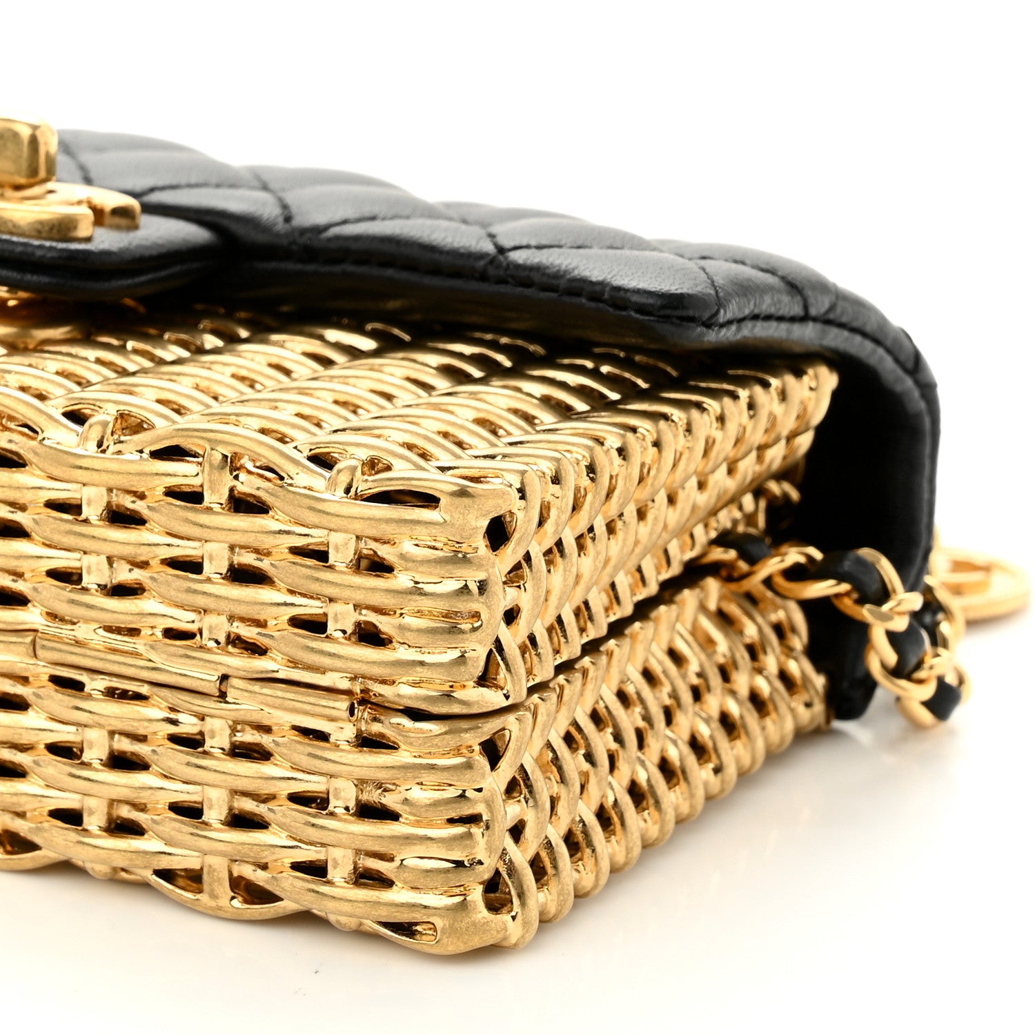 Chanel Woven Metal Lambskin Quilted Small Flap Black Gold 10 of 11