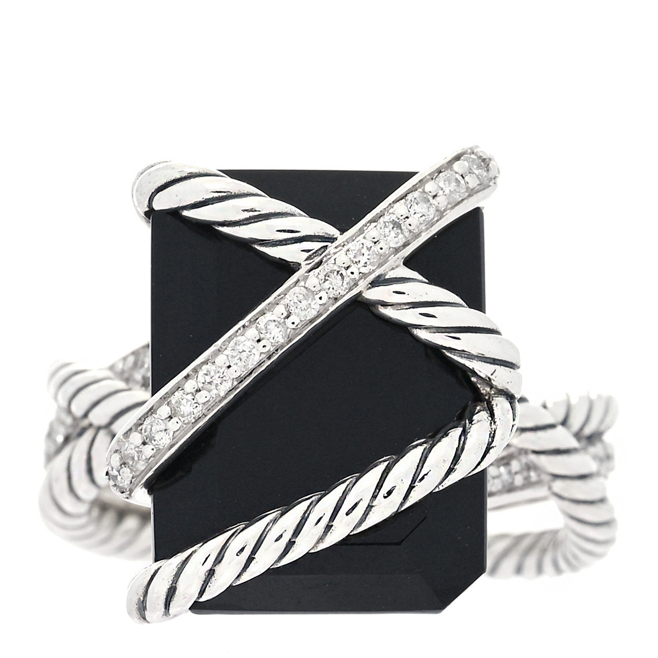David Yurman Sterling Silver Diamond Black Onyx 15mm Cable Wrap Ring 54 7 1 of 4