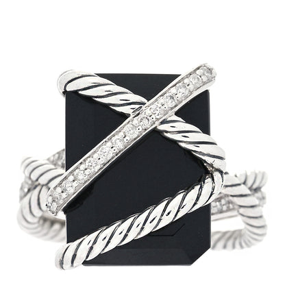 David Yurman Sterling Silver Diamond Black Onyx 15mm Cable Wrap Ring 54 7 1 of 4