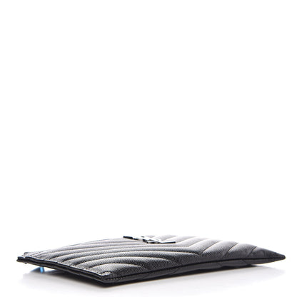 Saint Laurent Grain De Poudre Chevron Monogram Bill Pouch Black 4 of 8