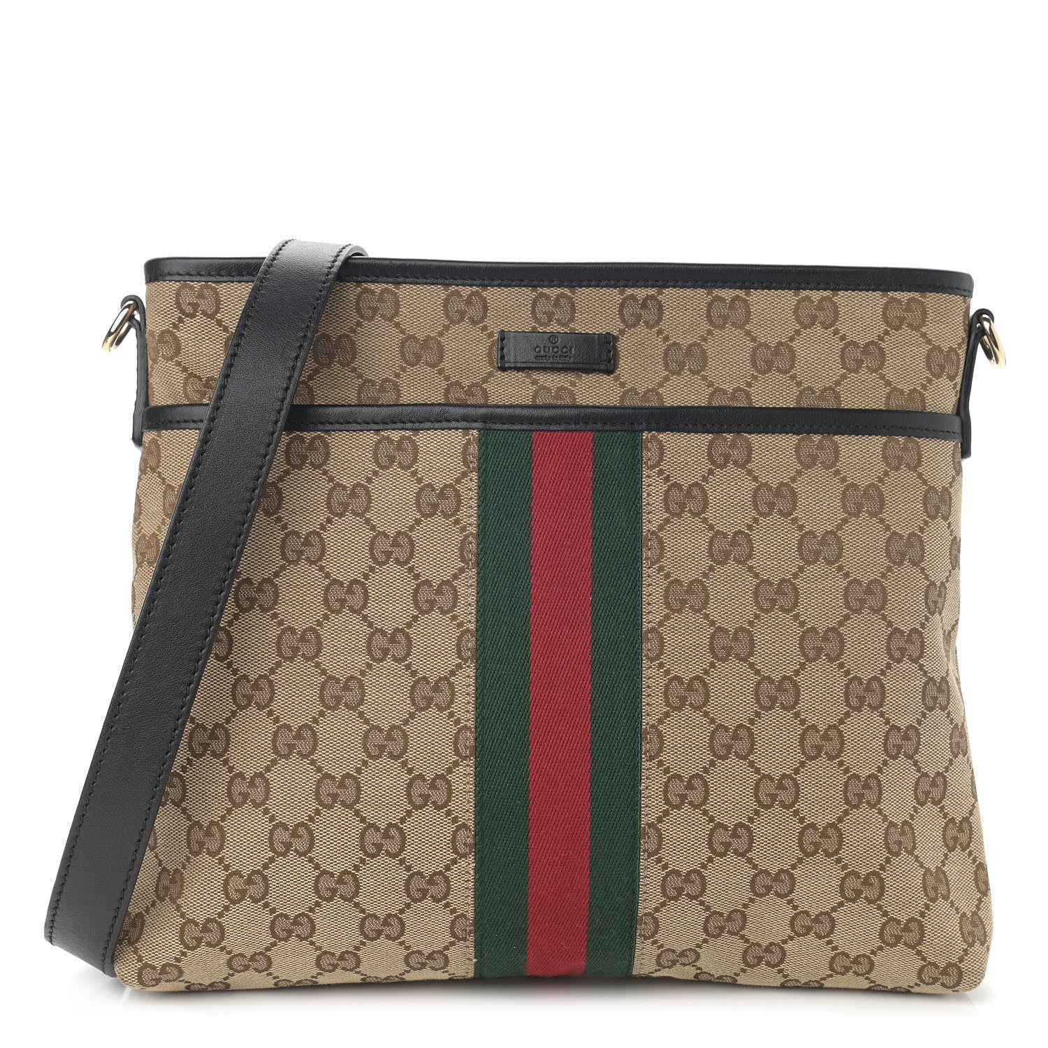 Gucci GG Monogram Web Flat Messenger Bag Black 1 of 10