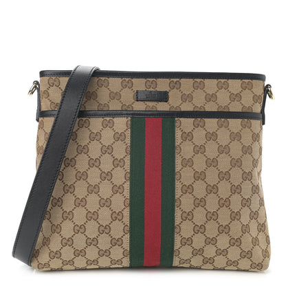 Gucci GG Monogram Web Flat Messenger Bag Black 1 of 10