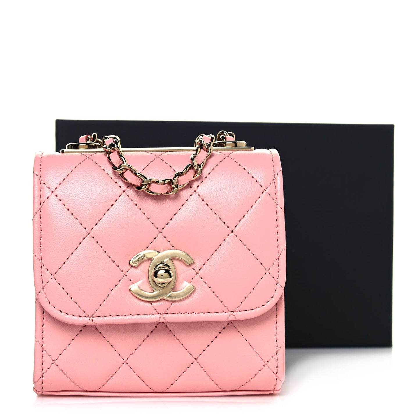 Lambskin Quilted Mini Trendy CC Clutch With Chain Pink