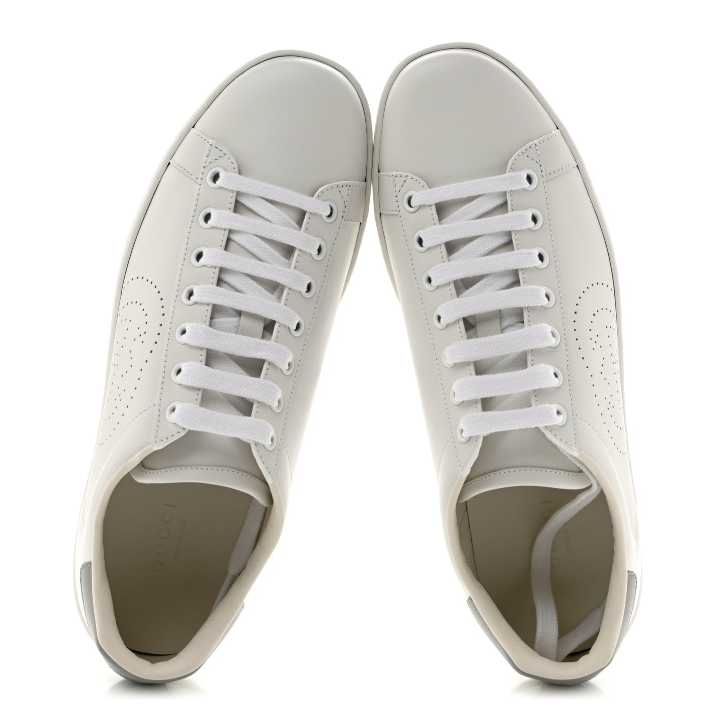 Calfskin Interlocking G Perforated Womens Ace Sneakers 38.5 White Grey Sky