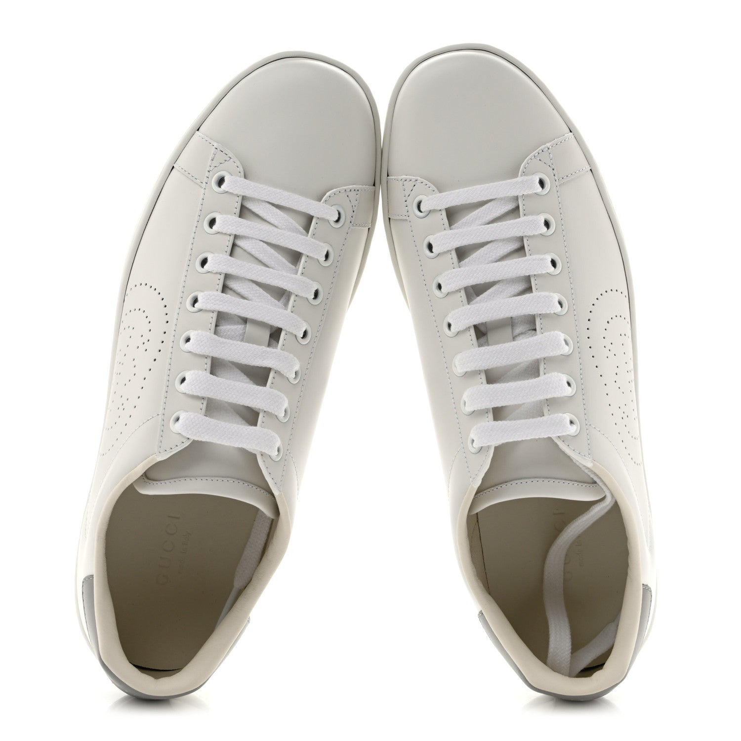 Gucci Calfskin Interlocking G Perforated Womens Ace Sneakers 38.5 White Grey Sky 2 of 10