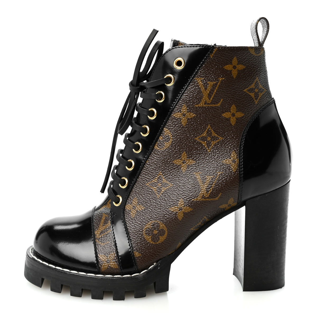 Patent Calfskin Monogram Star Trail Ankle Boots 38.5 Black