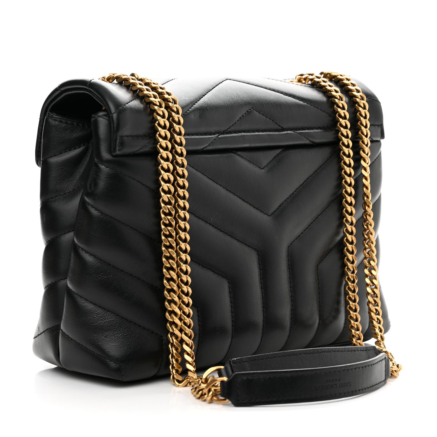 Calfskin Y Quilted Monogram Small Loulou Chain Satchel Black