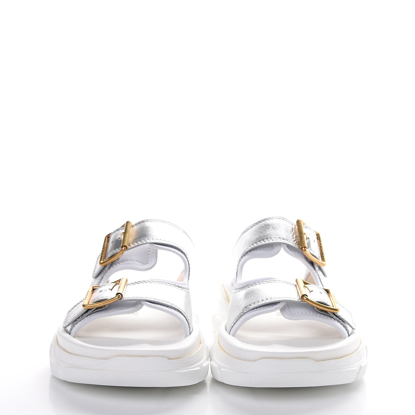 Metallic Nappa Aguru Slide Sandals 40.5 Argent Great White