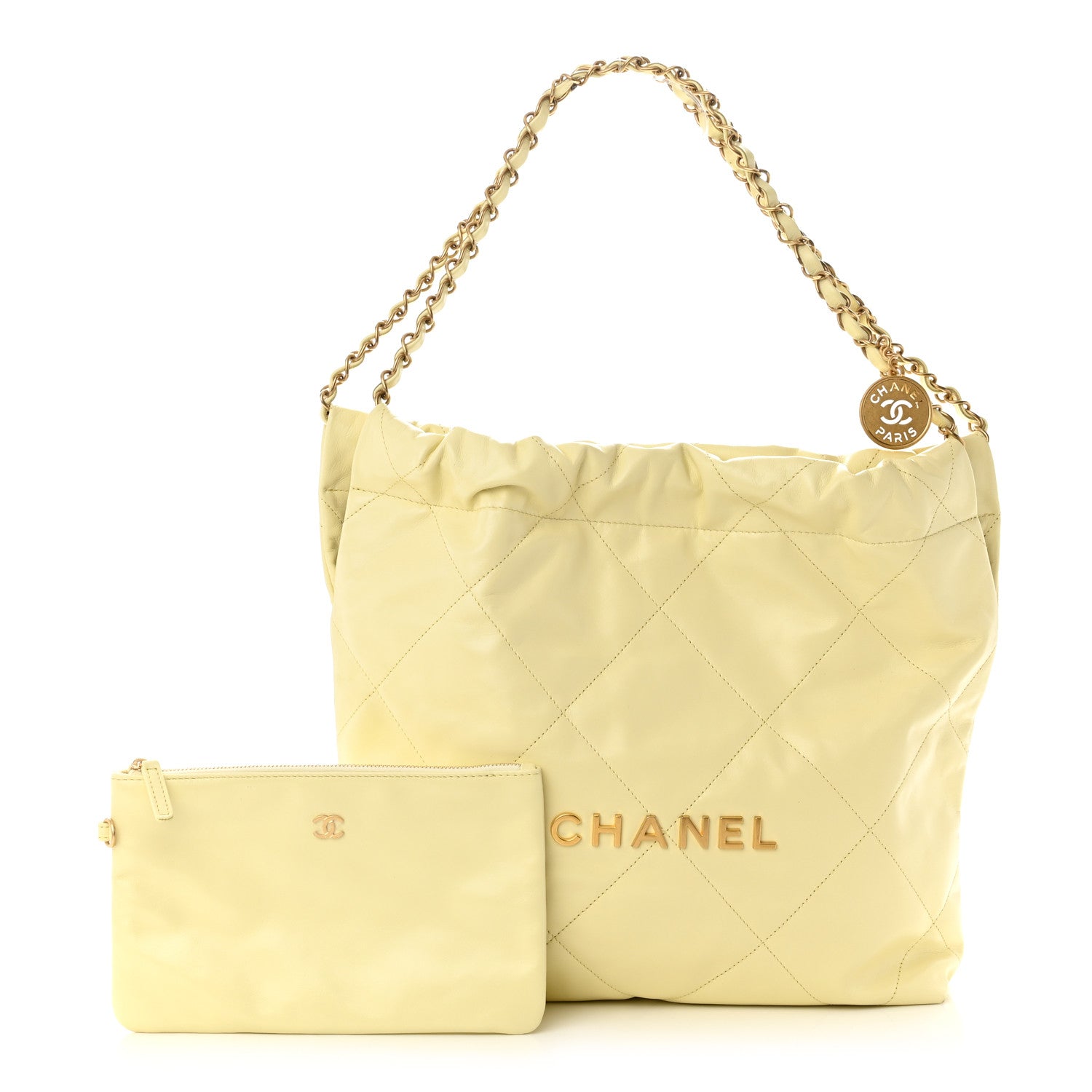 Chanel Shiny Calfskin Quilted Small Chanel 22 Light Yellow 1 of 11