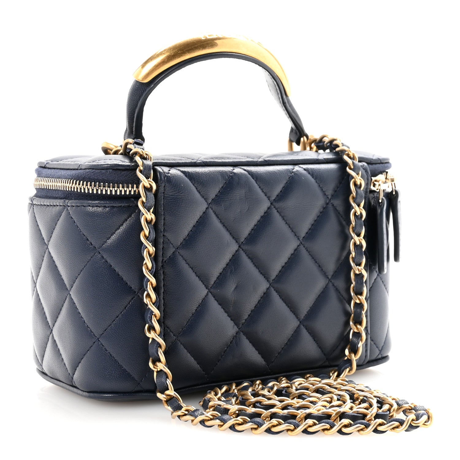 Chanel Lambskin Quilted Metal Small Top Handle Vanity Case With Chain Blue 3 of 11