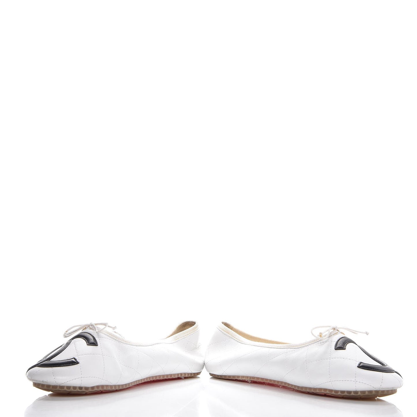 Lambskin Quilted Cambon Ballerina Flats 41 White Black