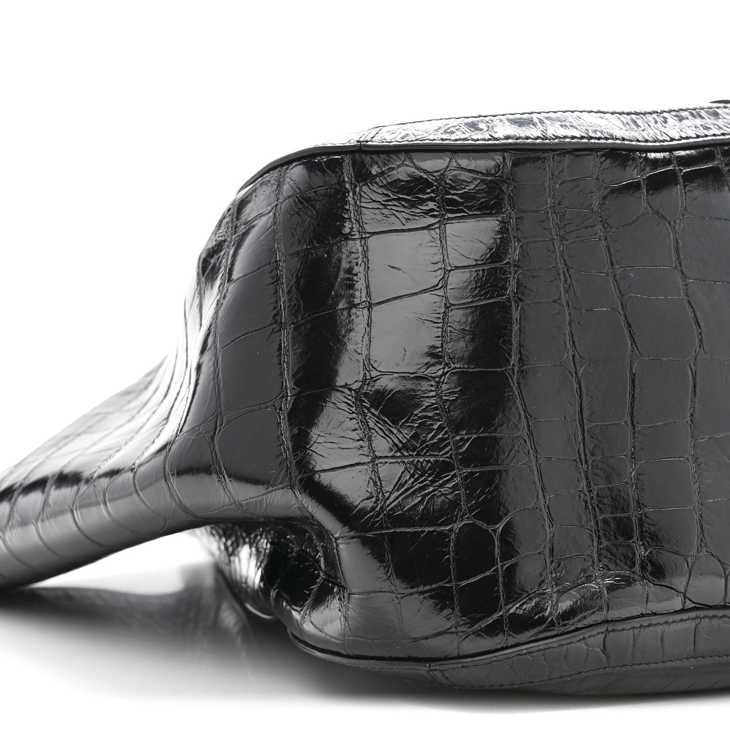 Calfskin Crocodile Embossed Greca Goddess Tote Bag Black