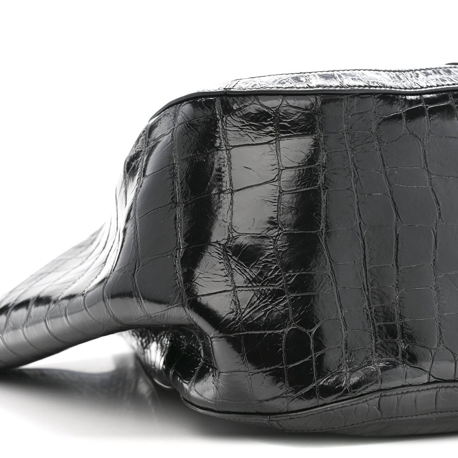 Versace Calfskin Crocodile Embossed Greca Goddess Tote Bag Black 9 of 13