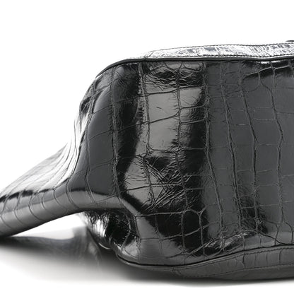 Versace Calfskin Crocodile Embossed Greca Goddess Tote Bag Black 9 of 13