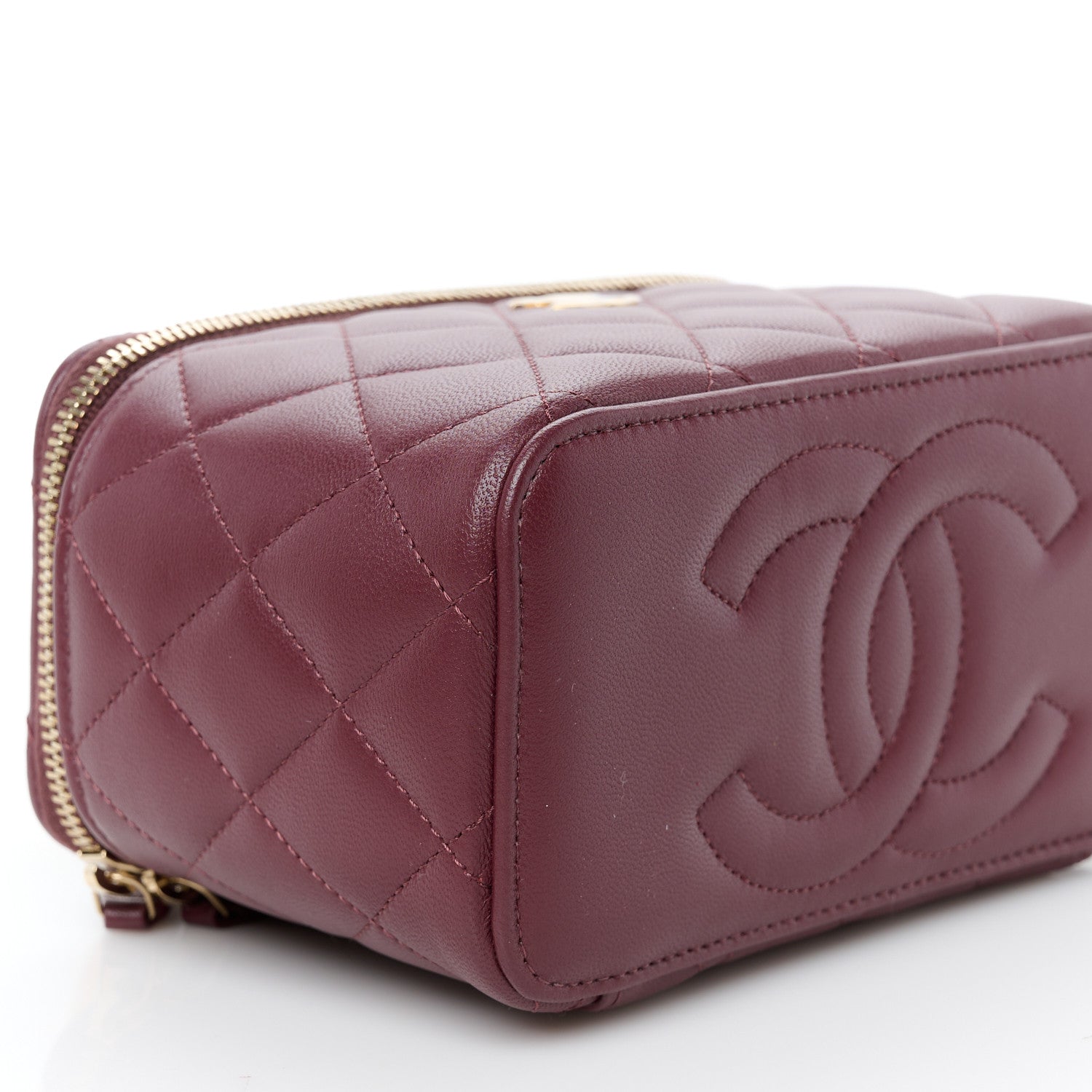 Chanel Lambskin Quilted Metal Small Top Handle Vanity Case With Chain Burgundy 9 of 10
