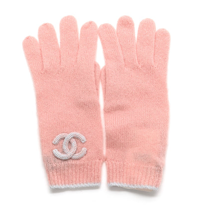 Chanel Cashmere Silk CC Gloves Pink Light Blue 1 of 5