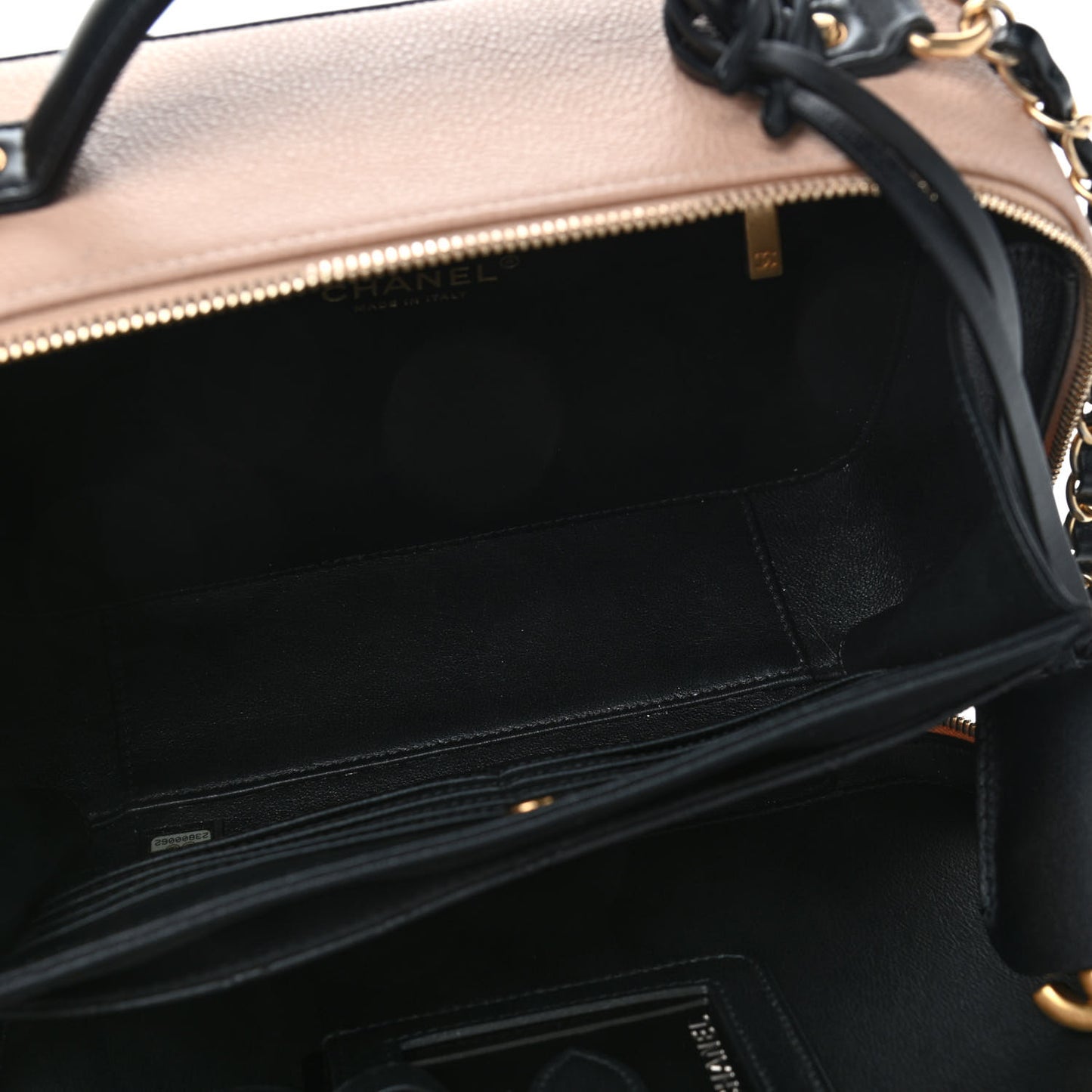 Caviar Quilted Large CC Filigree Vanity Case Beige Black