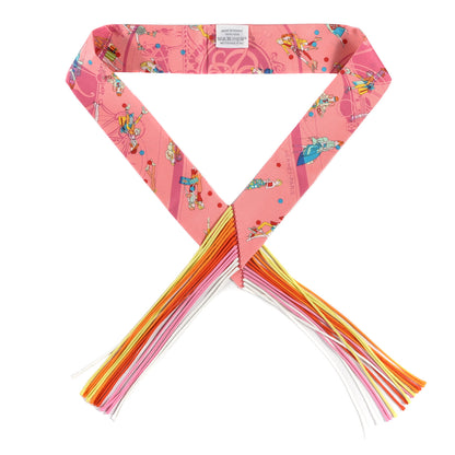 Hermes Silk Ex-Libris Les Parisie Fringed Twilly Rose Malabar Jaune 1 of 4