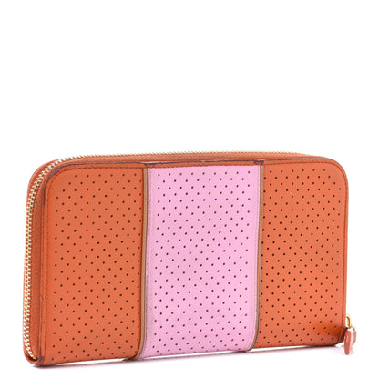 Prada Saffiano Perforated Striped Zip Around Wallet Papaya Caramel 3 of 15