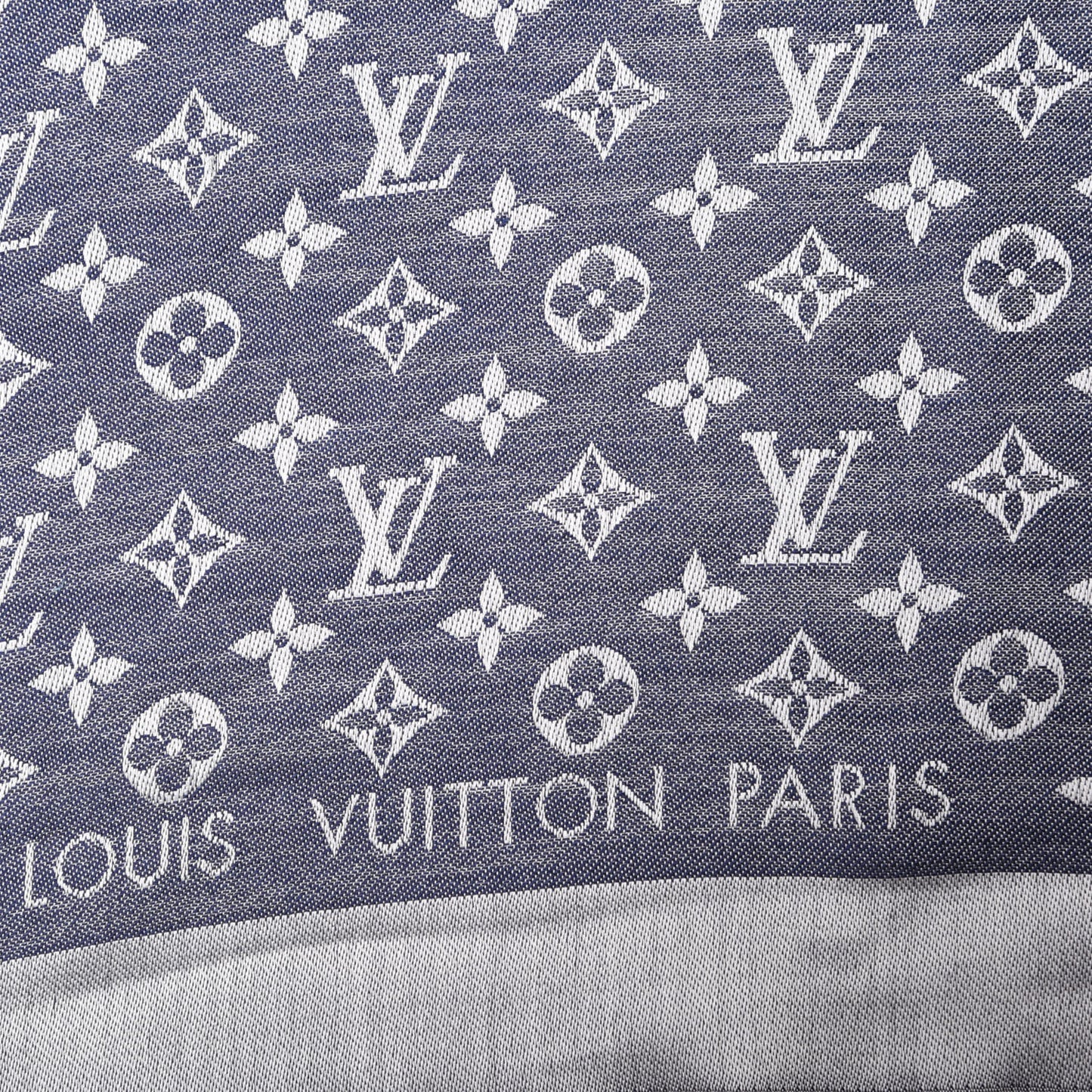 Wool Silk Monogram Denim Shawl Blue
