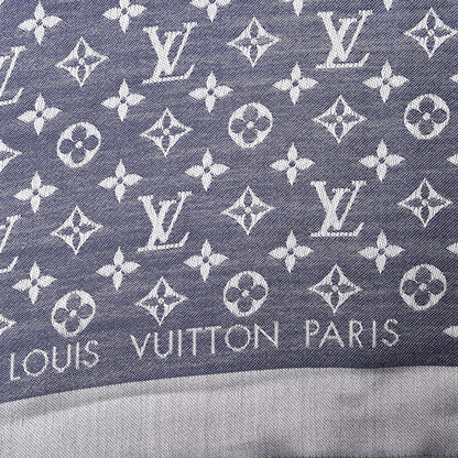 Louis Vuitton Wool Silk Monogram Denim Shawl Blue 3 of 5