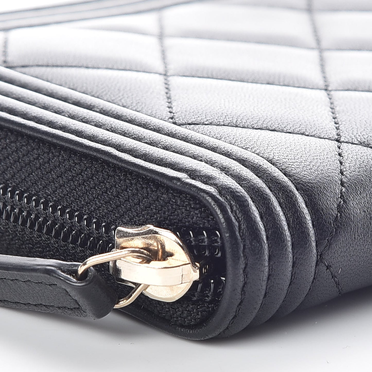 Lambskin Quilted Boy Zip Around Wallet Black