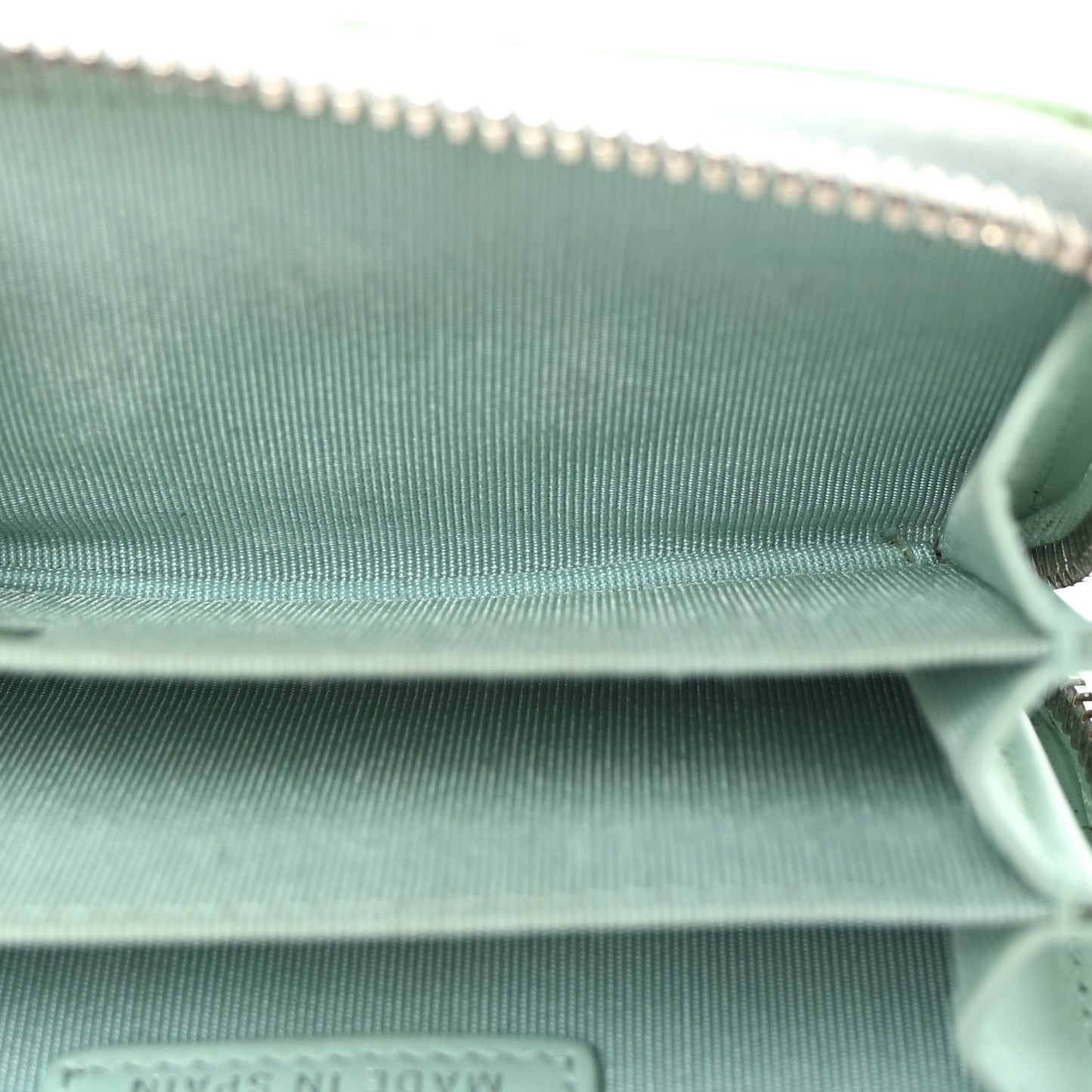 Patent Calfskin Quilted Zip Coin Purse Light Green