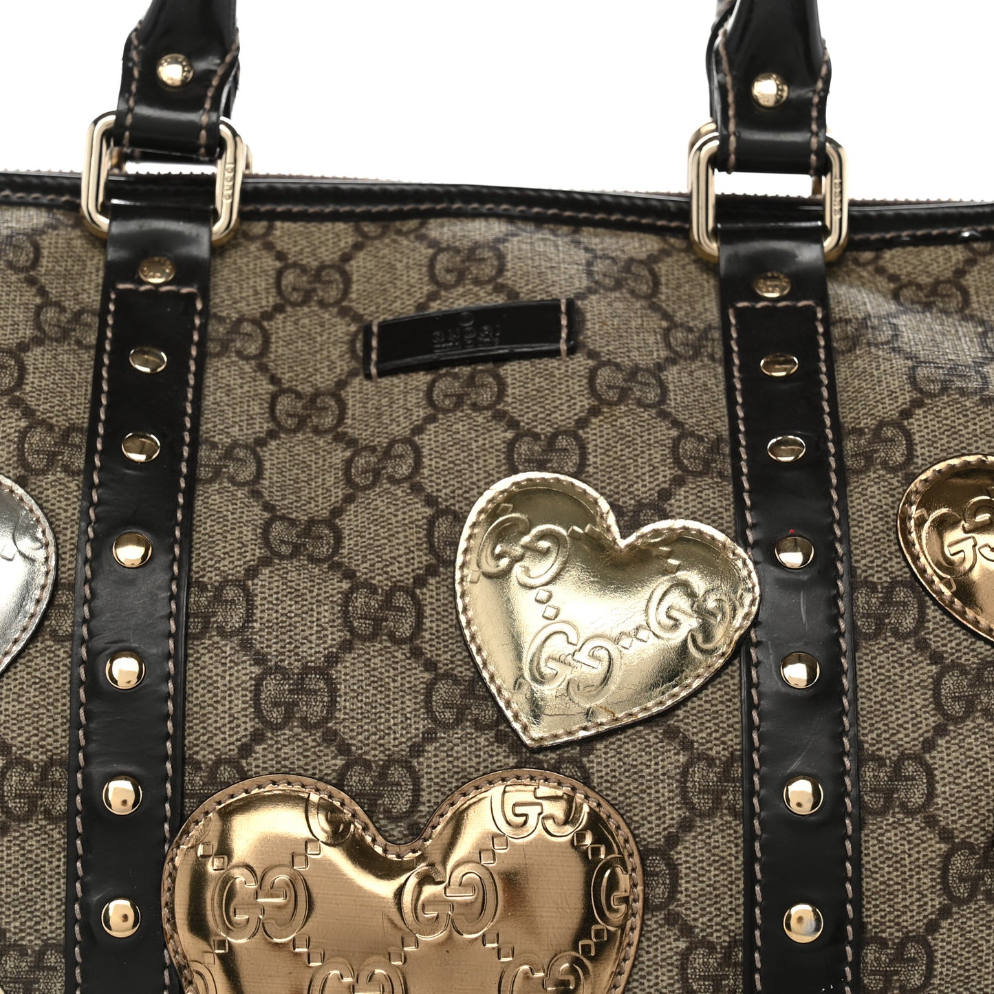 Monogram Guccissima Hearts Studded Medium Joy Boston Dark Brown
