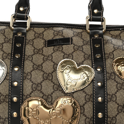 Gucci Monogram Guccissima Hearts Studded Medium Joy Boston Dark Brown 7 of 9