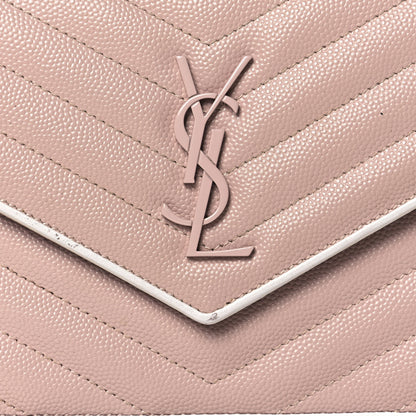 Saint Laurent Grain De Poudre Matelasse Chevron Monogram Envelope Chain Wallet Pink White 12 of 23