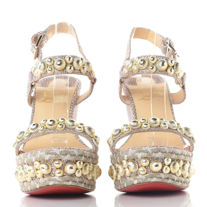 Christian Louboutin Glitter Mesh Specchio Rondaclou 120 Wedge Sandals 37 Gold 3 of 9