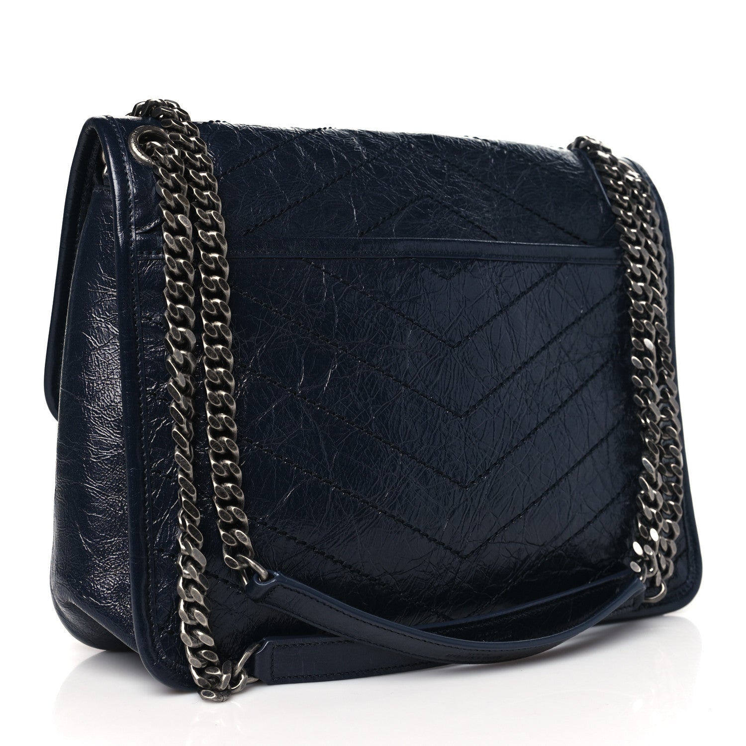 Saint Laurent Crinkled Calfskin Matelasse Monogram Medium Niki Chain Satchel Deep Marine 3 of 10