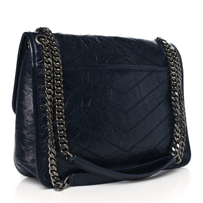 Saint Laurent Crinkled Calfskin Matelasse Monogram Medium Niki Chain Satchel Deep Marine 3 of 10