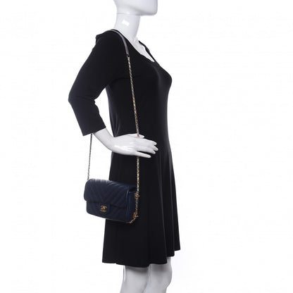 Chanel Lambskin Chevron Quilted Mini Chain Around Rectangular Flap Blue 2 of 10