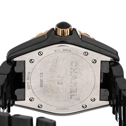 Chanel Stainless Steel 18K Yellow Gold Ceramic Diamond 38mm J12 Quartz Watch Black 4 of 5
