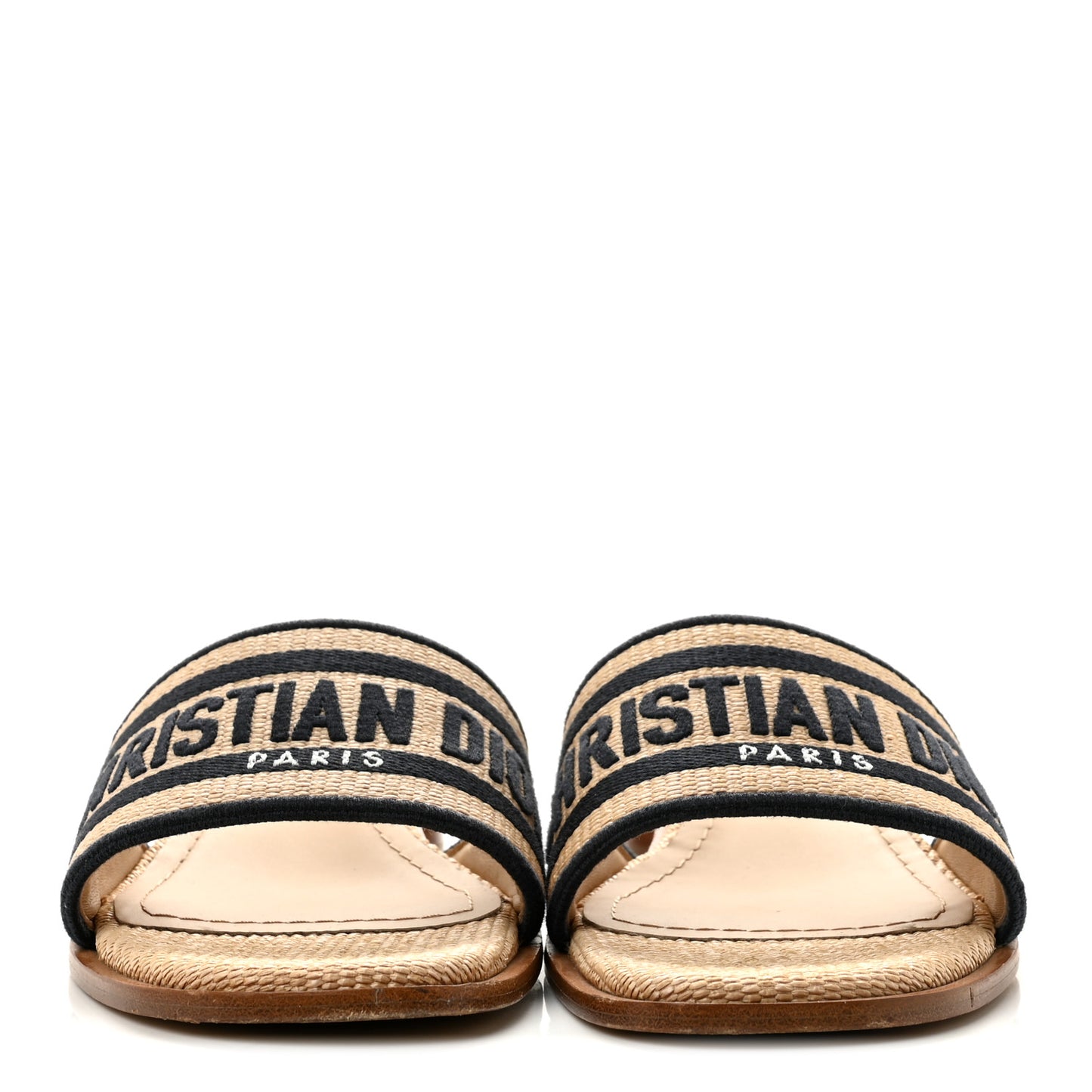 Straw Embroidered Dway 40mm Slide Sandals 37.5 Natural Black