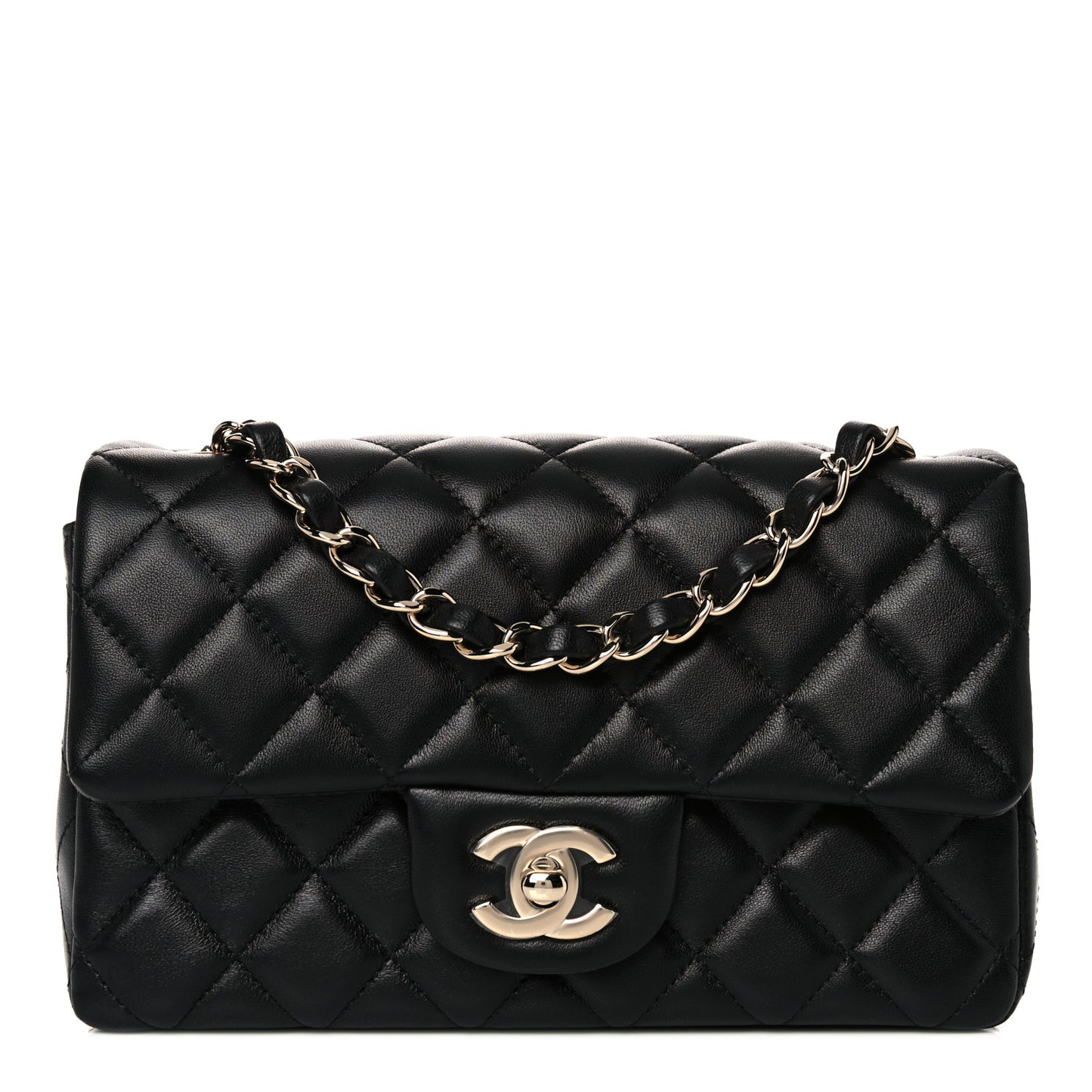 Lambskin Quilted Mini Rectangular Flap Black