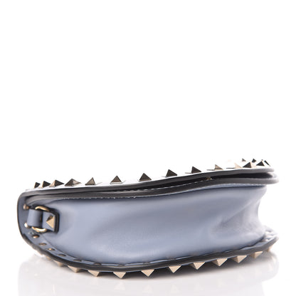 Valentino Garavani Vitello Mini Rockstud Halfmoon Saddle Bag Grey Blue 4 of 10