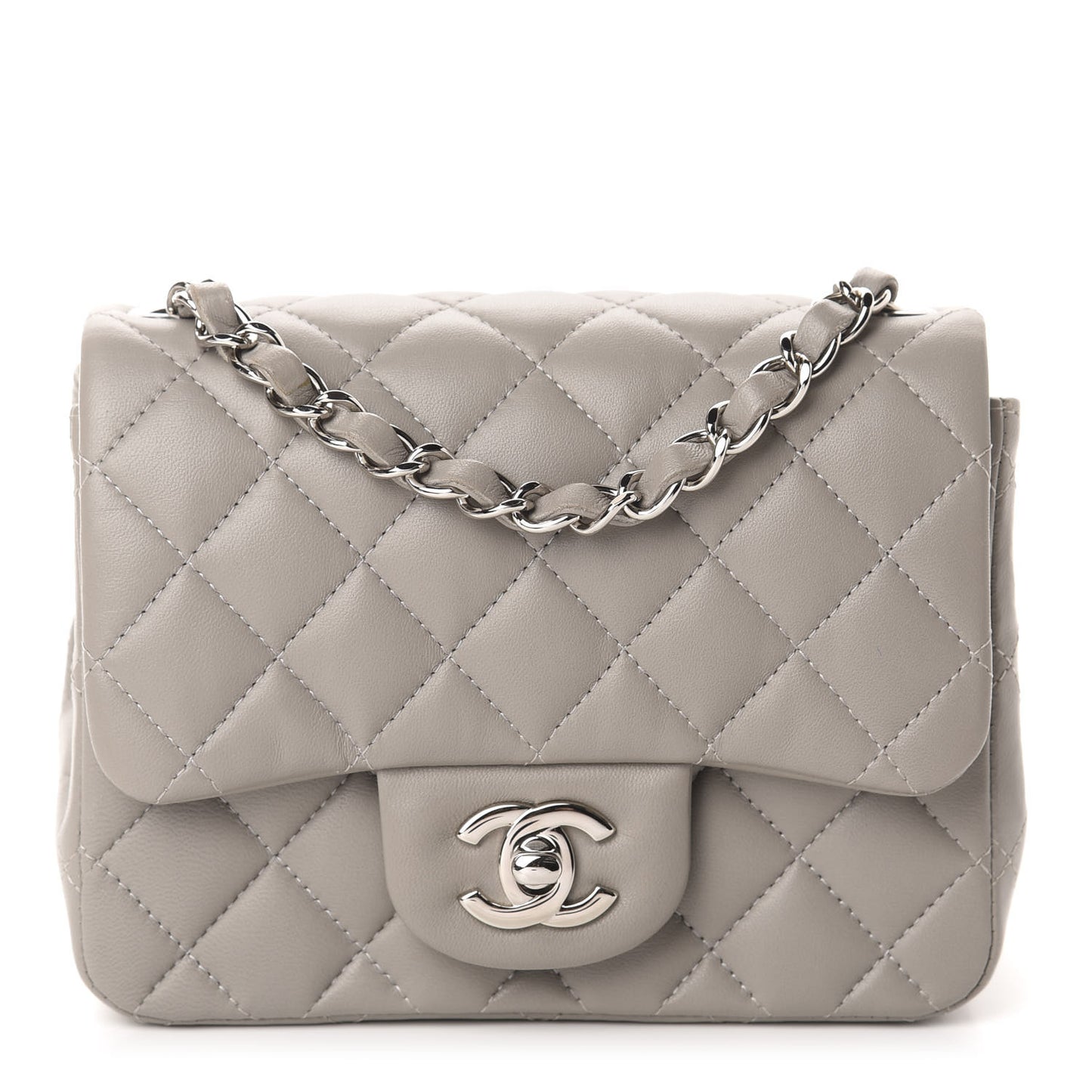 Lambskin Quilted Mini Square Flap Light Grey