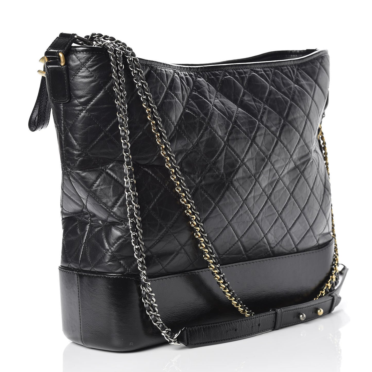 Aged Calfskin Quilted Maxi Gabrielle Hobo Black