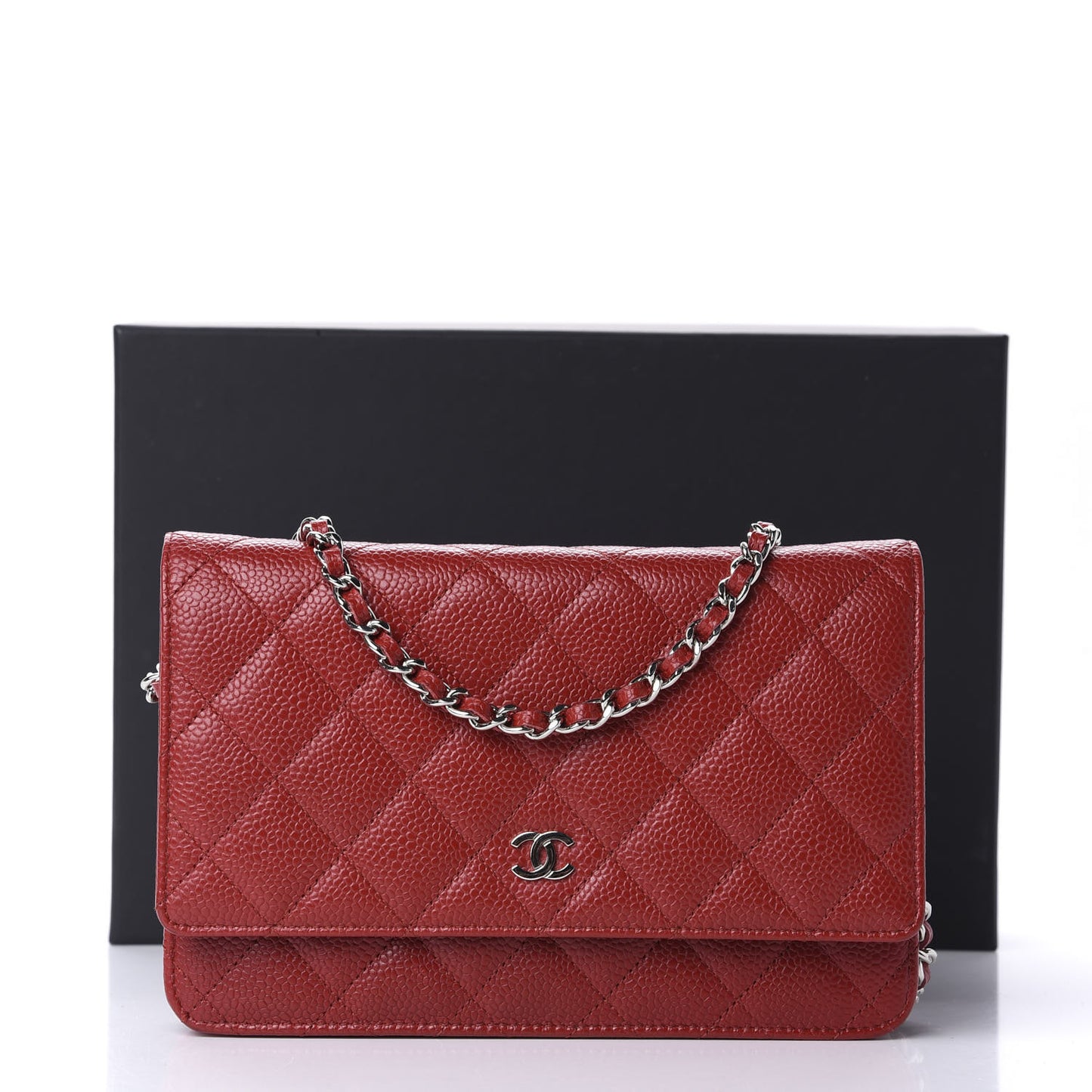 Caviar Quilted Wallet on Chain WOC Red