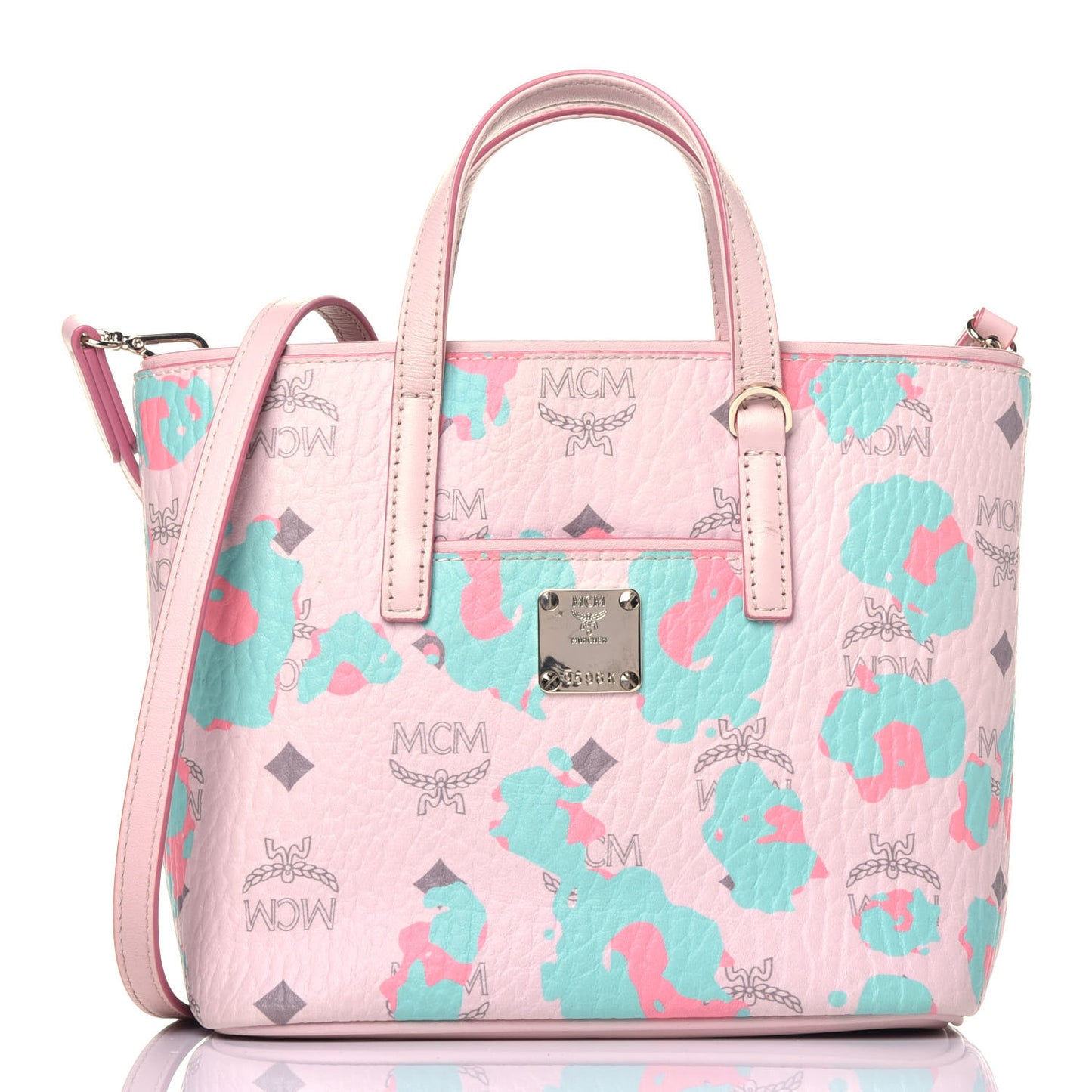 Visetos Floral Leopard Mini Anya Top Zip Shopper Tote Pink
