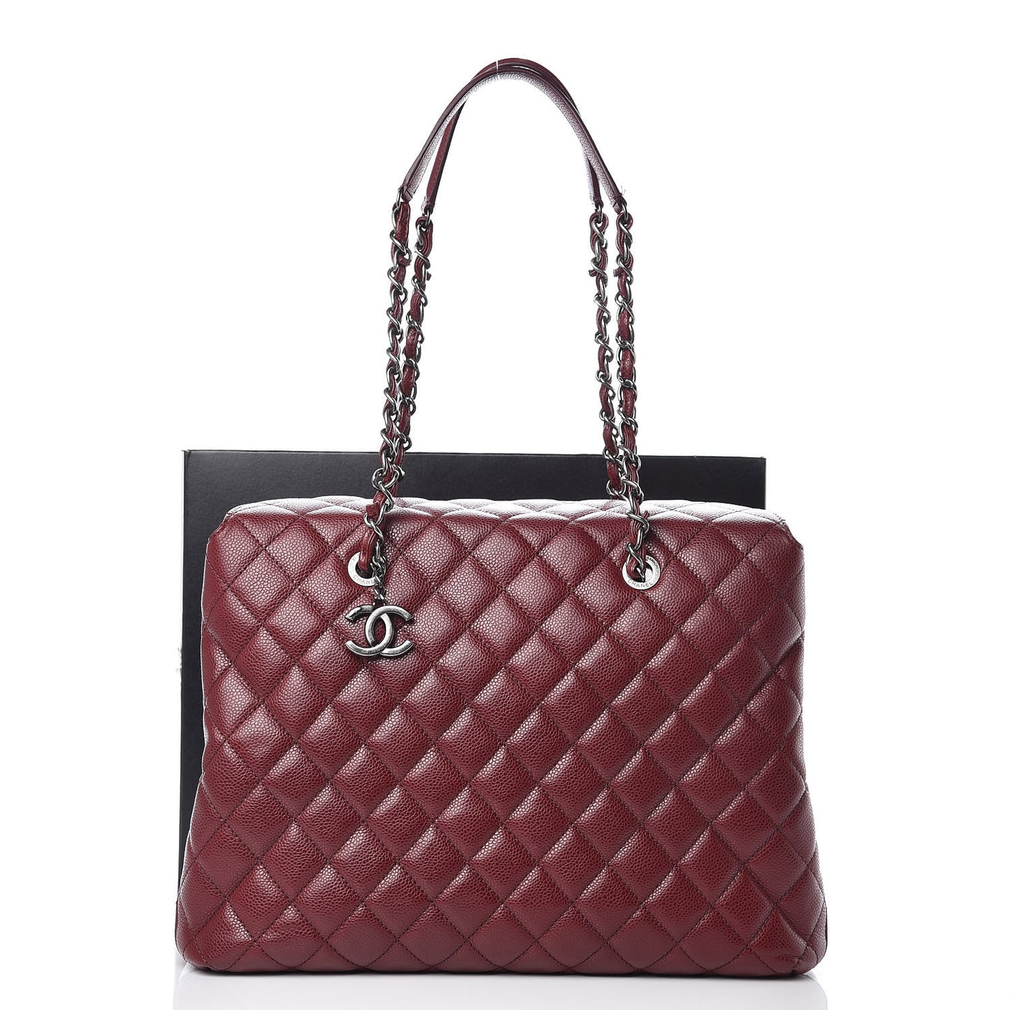 Caviar Quilted City Shopping Tote Dark Red