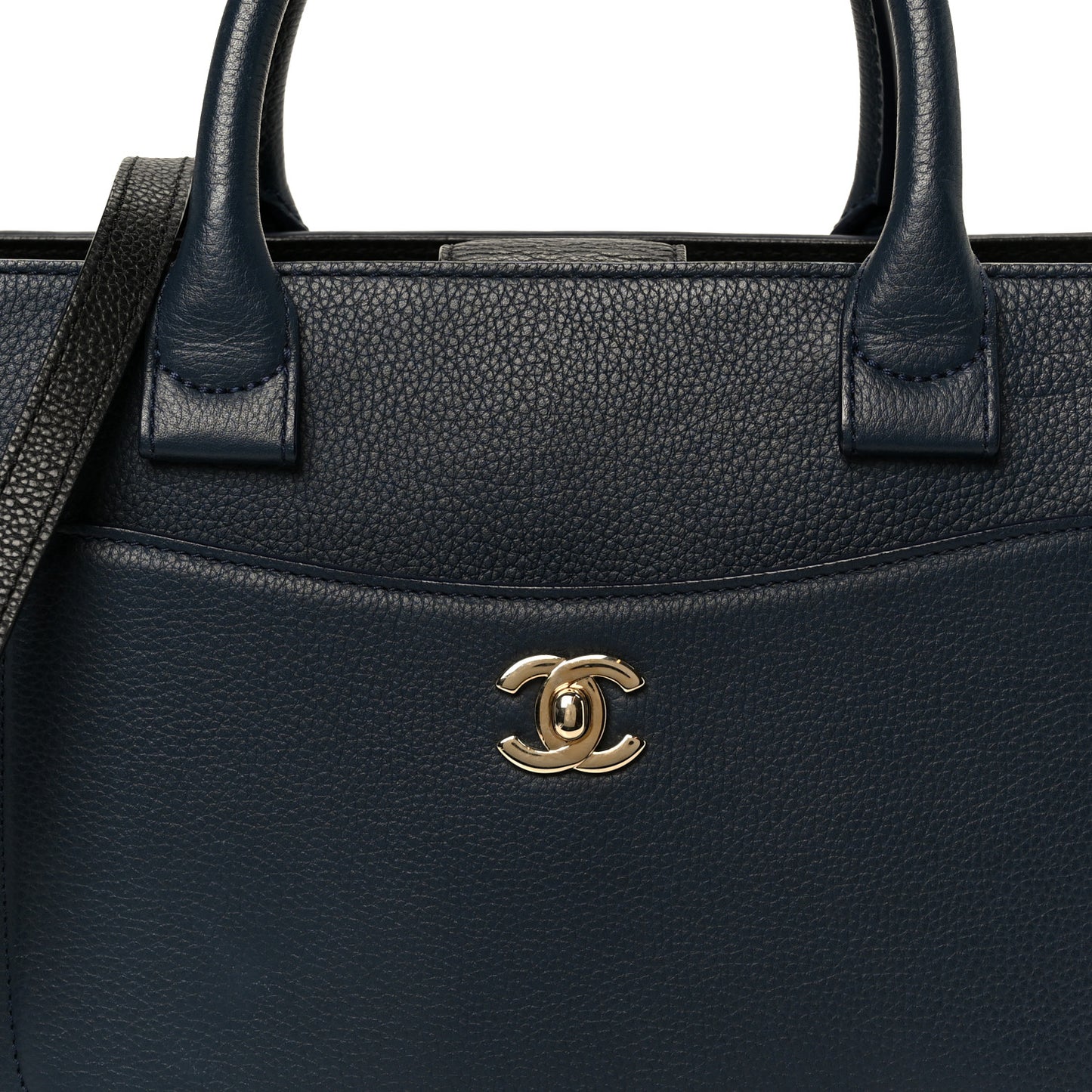 Grained Calfskin Small Neo Executive Shopper Tote Dark Blue Black