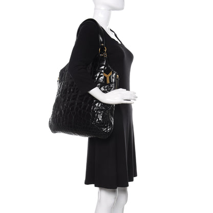 Saint Laurent Patent Crocodile Embossed Tribute Tote Black 2 of 11
