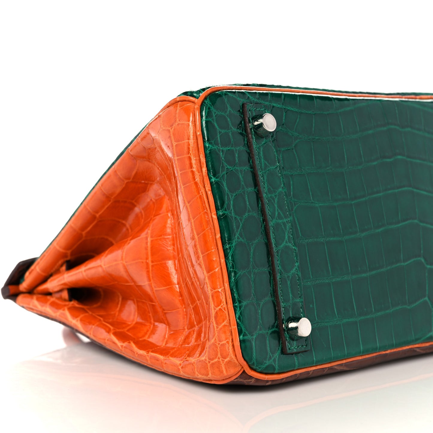 Shiny Niloticus Crocodile Horseshoe Birkin 30 Vert Emeraude Orange Miel