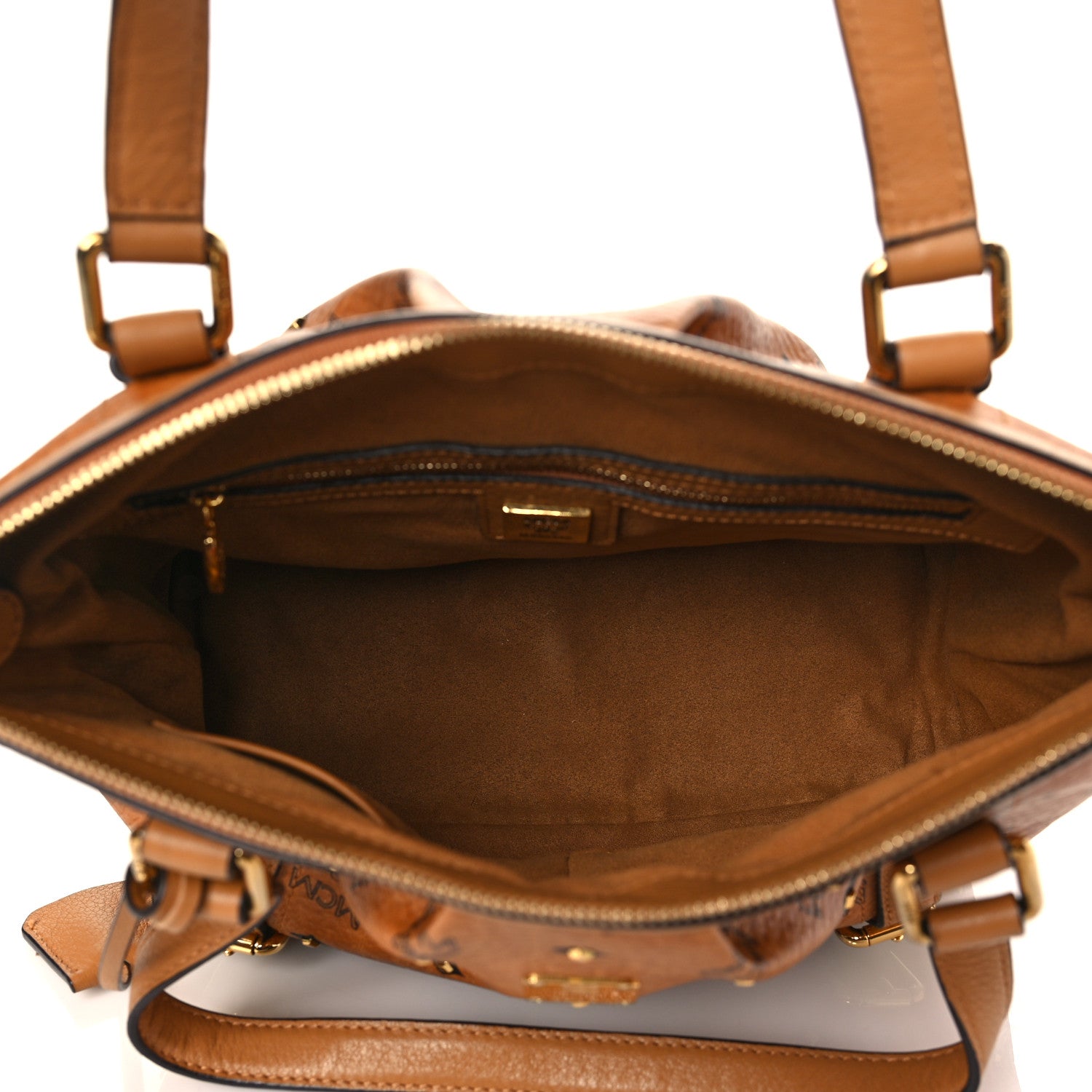 MCM Visetos Studded Medium Essentials Shopper Tote Cognac 5 of 10