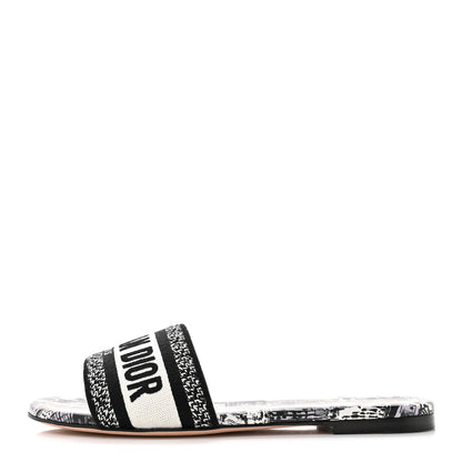 Christian Dior Canvas Embroidered New York Dway Mules Slide Sandals 37.5 White Black 1 of 9