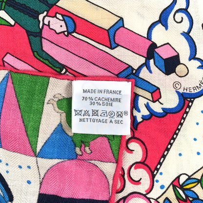 Hermes Cashmere Silk L'Epopee D'Hermes Shawl 140  White Rose Vif Bleu Royal 3 of 3